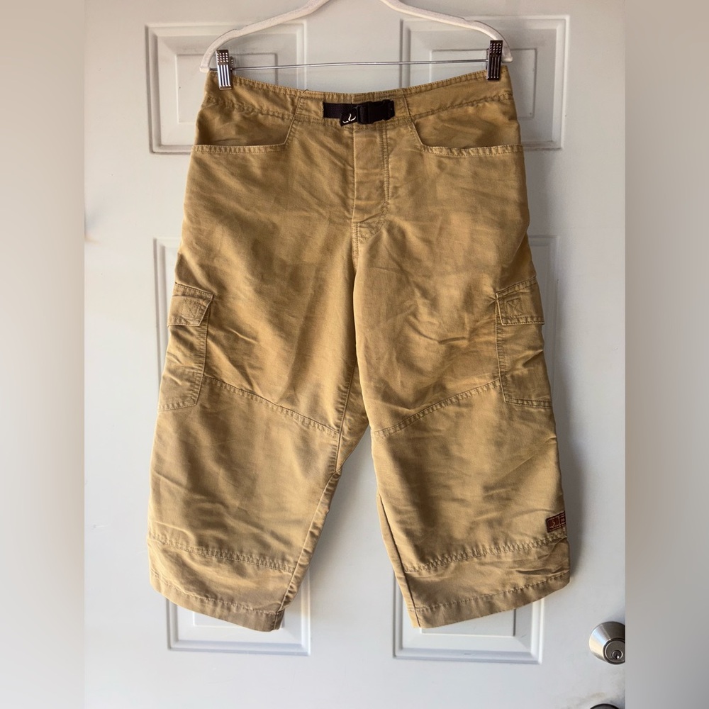 PrAna tan long cargo shorts size M